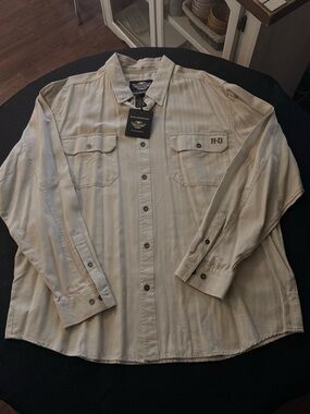 Harley-Davidson Light Beige Button-Up Work Shirt with H-D Chest Logo